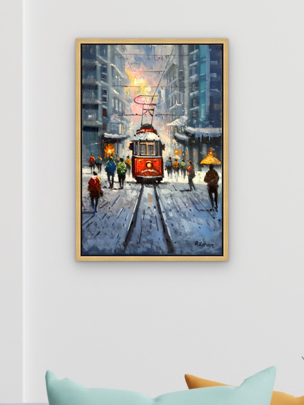 Karlı Tramvay Yağlı Boya Tablosu Simurg Sanatevi