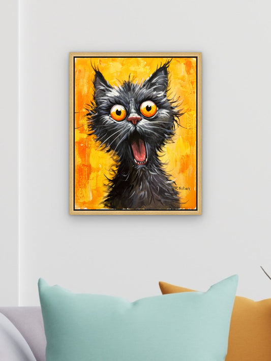 Şaşkın Kara Kedi Yağlı Boya Tablosu Simurg Sanatevi