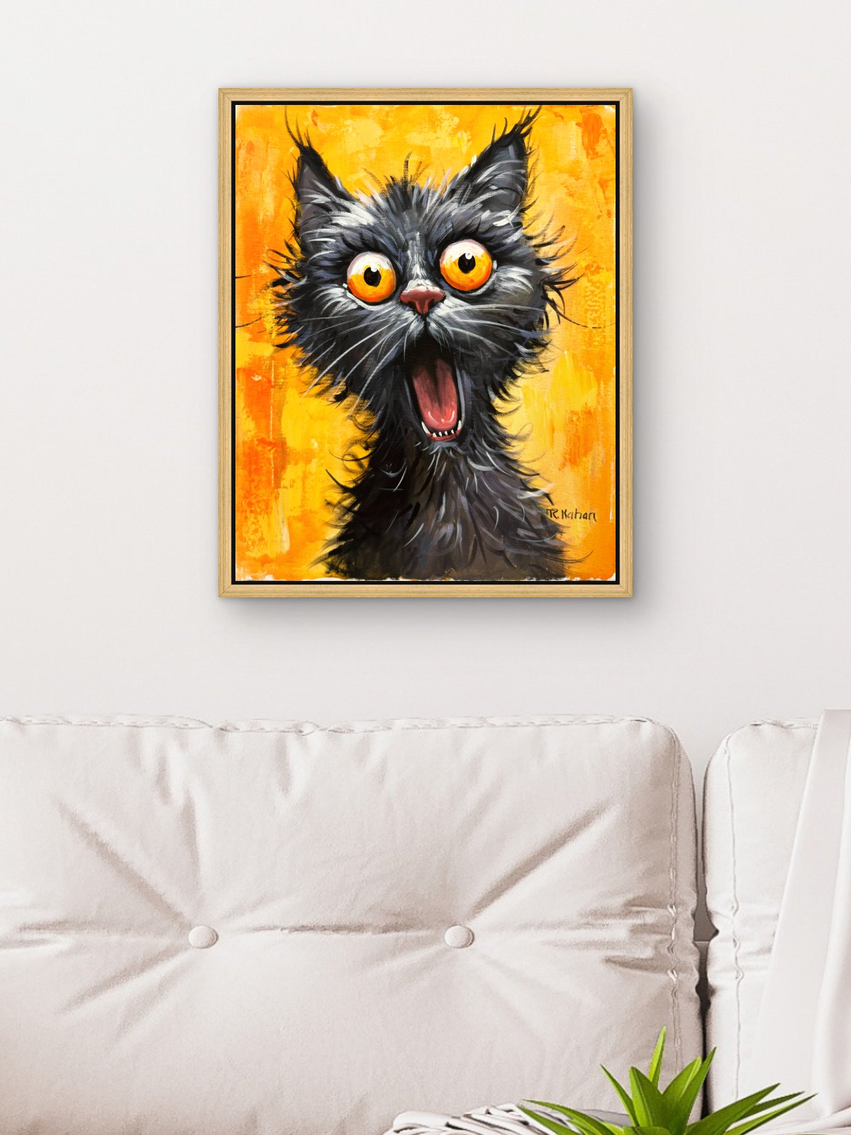 Şaşkın Kara Kedi Yağlı Boya Tablosu Simurg Sanatevi