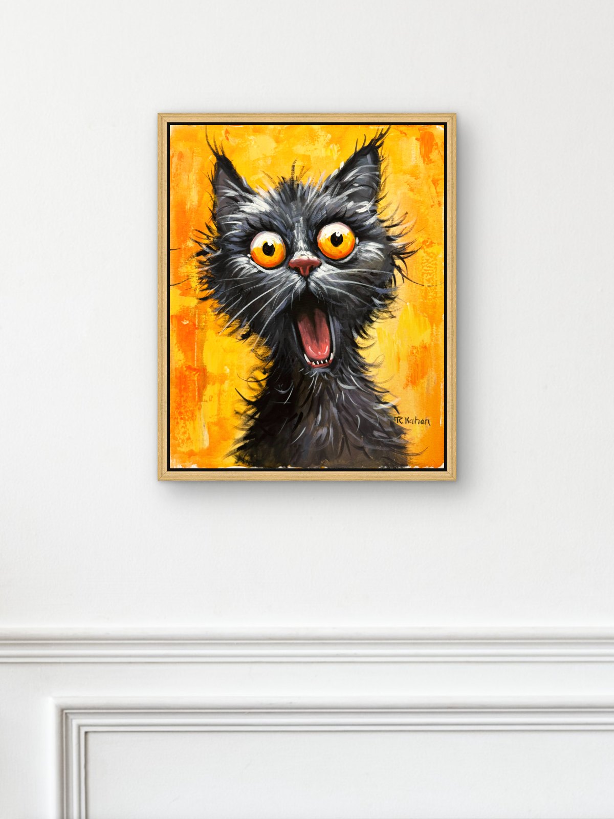 Şaşkın Kara Kedi Yağlı Boya Tablosu Simurg Sanatevi