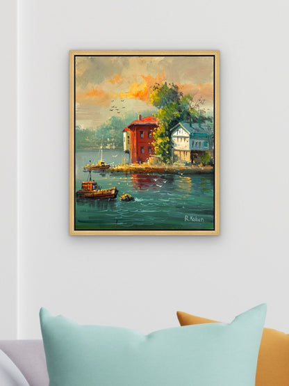 Kıyıdaki Evler Yağlı Boya Tablosu Simurg Sanatevi