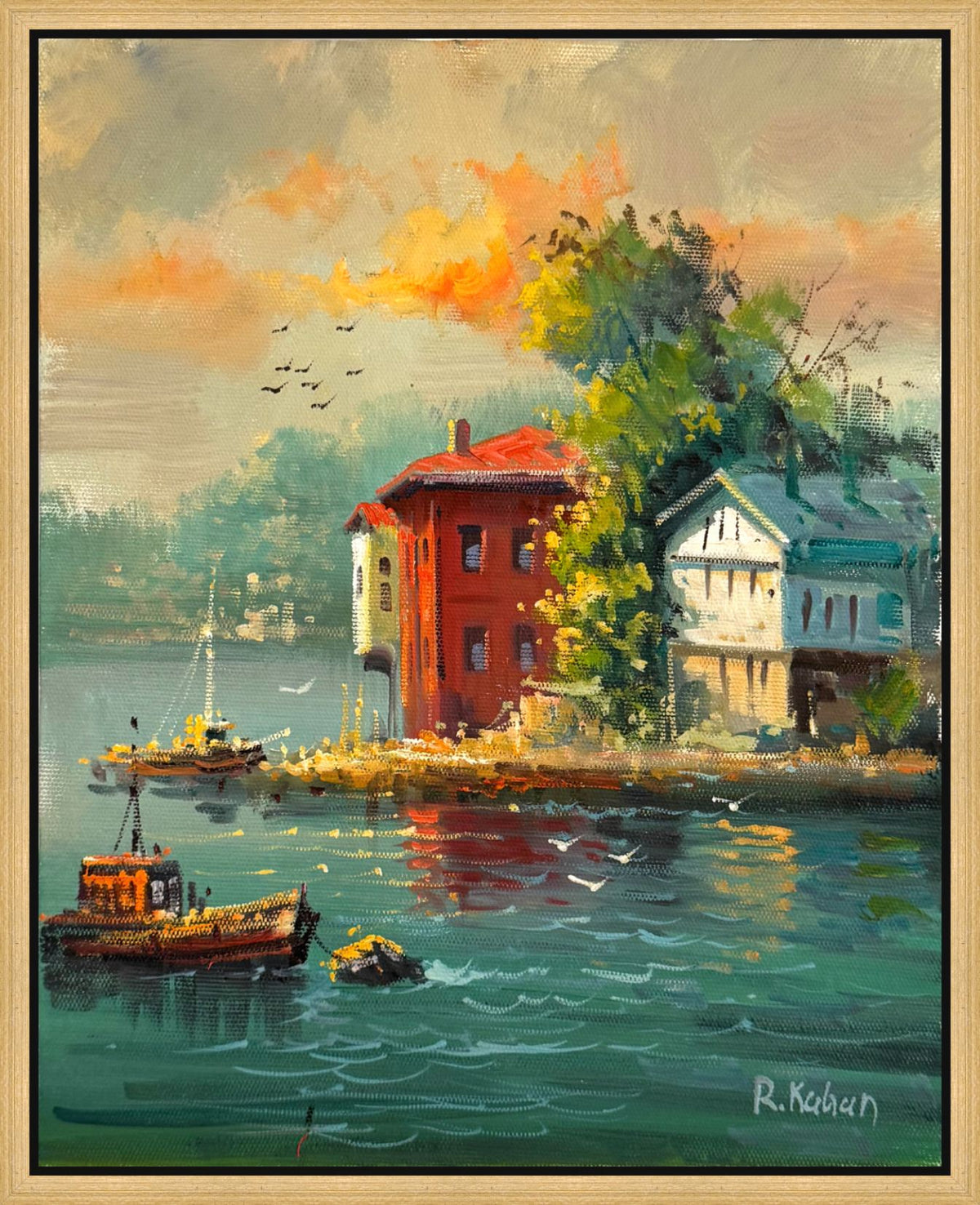 Kıyıdaki Evler Yağlı Boya Tablosu Simurg Sanatevi