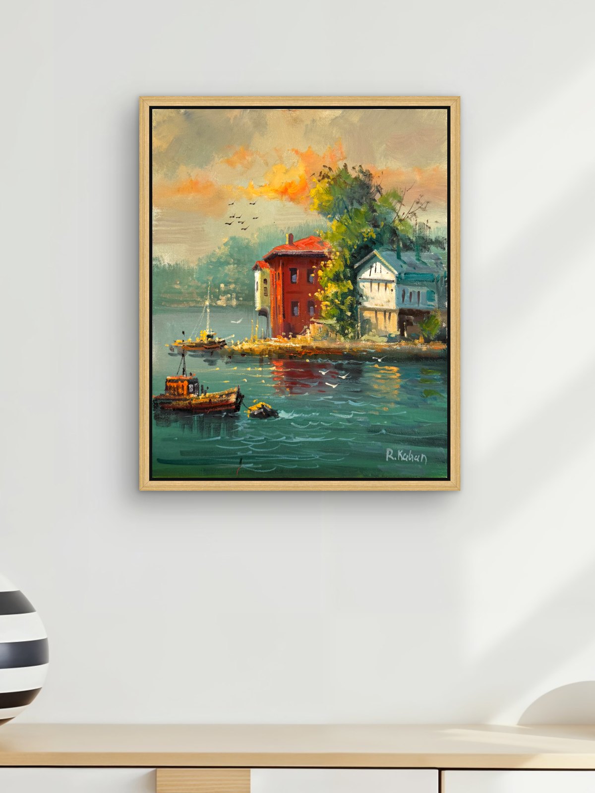 Kıyıdaki Evler Yağlı Boya Tablosu Simurg Sanatevi