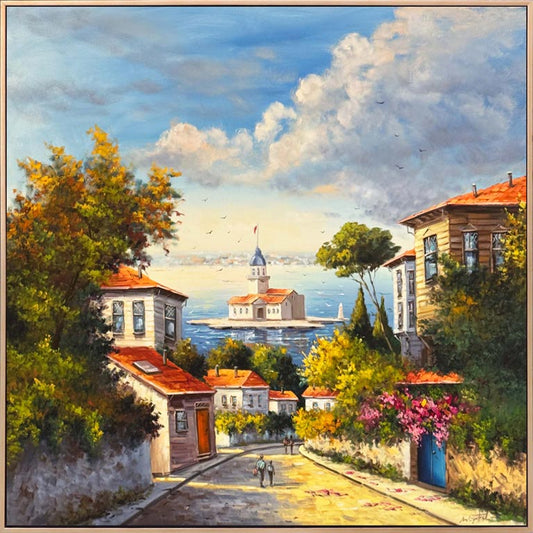 Maviye Çıkan Sokak Yağlı Boya Tablosu Simurg Sanatevi