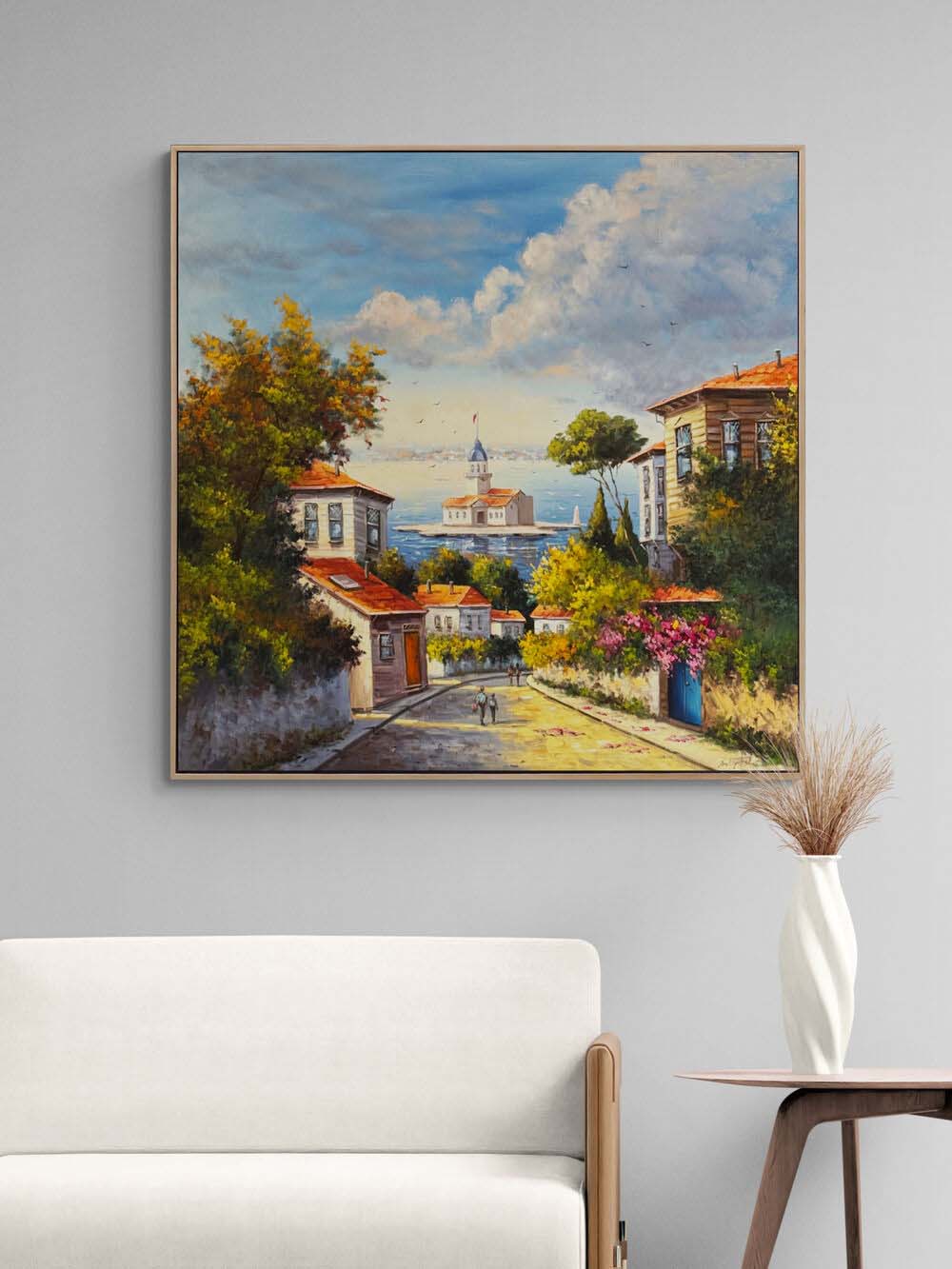 Maviye Çıkan Sokak Yağlı Boya Tablosu Simurg Sanatevi