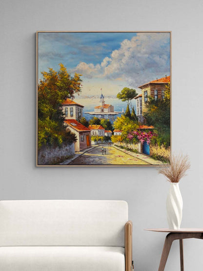 Maviye Çıkan Sokak Yağlı Boya Tablosu Simurg Sanatevi