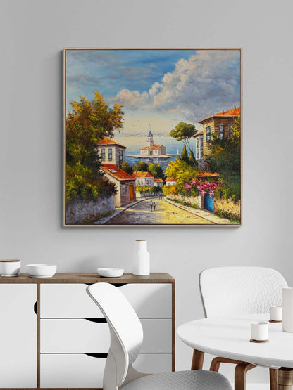 Maviye Çıkan Sokak Yağlı Boya Tablosu Simurg Sanatevi