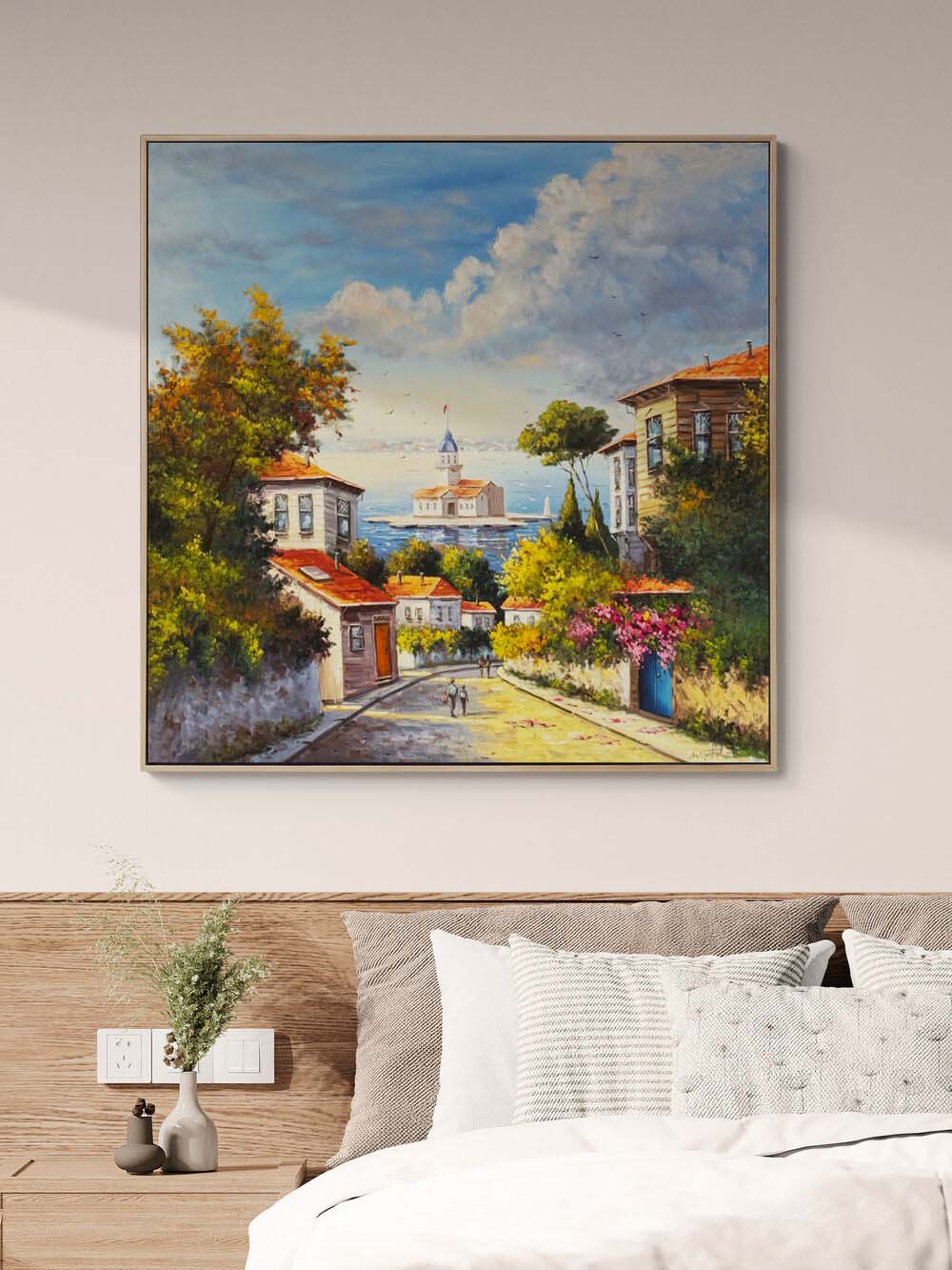 Maviye Çıkan Sokak Yağlı Boya Tablosu Simurg Sanatevi