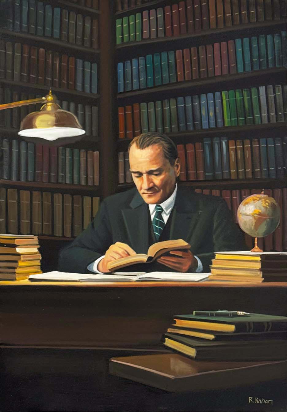 Mustafa Kemal’in Kitaplığı Yağlı Boya Tablosu Simurg Sanatevi