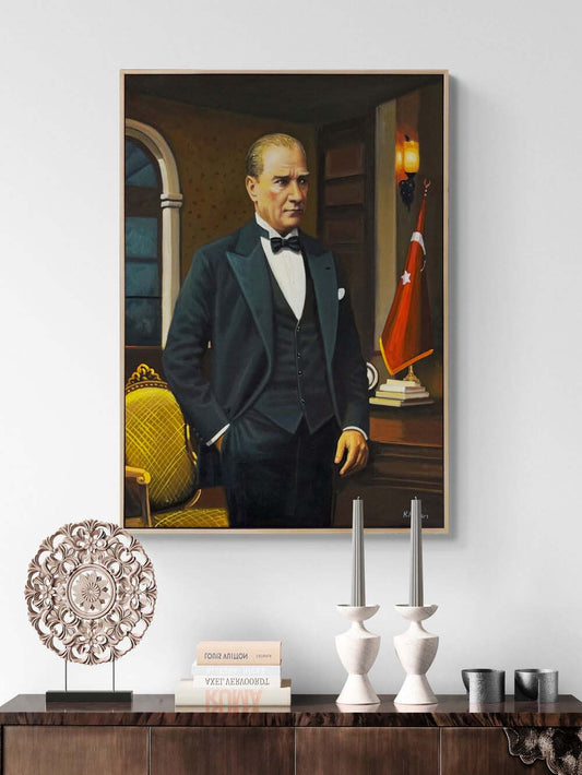 Atatürk Duruşu Yağlı Boya Tablosu Simurg Sanatevi
