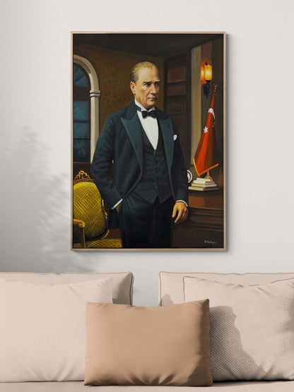 Atatürk Duruşu Yağlı Boya Tablosu Simurg Sanatevi