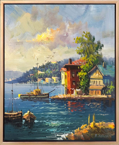 Ahşap Yalılar ve Deniz Yağlı Boya Tablosu Simurg Sanatevi
