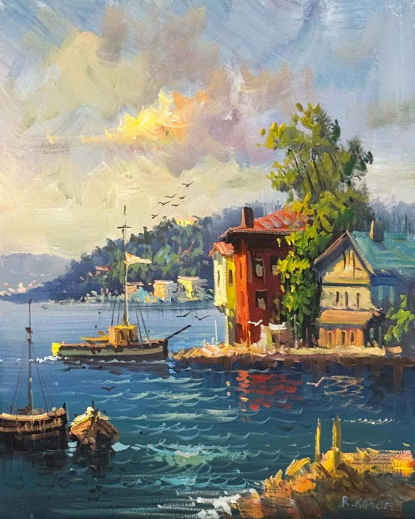 Ahşap Yalılar ve Deniz Yağlı Boya Tablosu Simurg Sanatevi