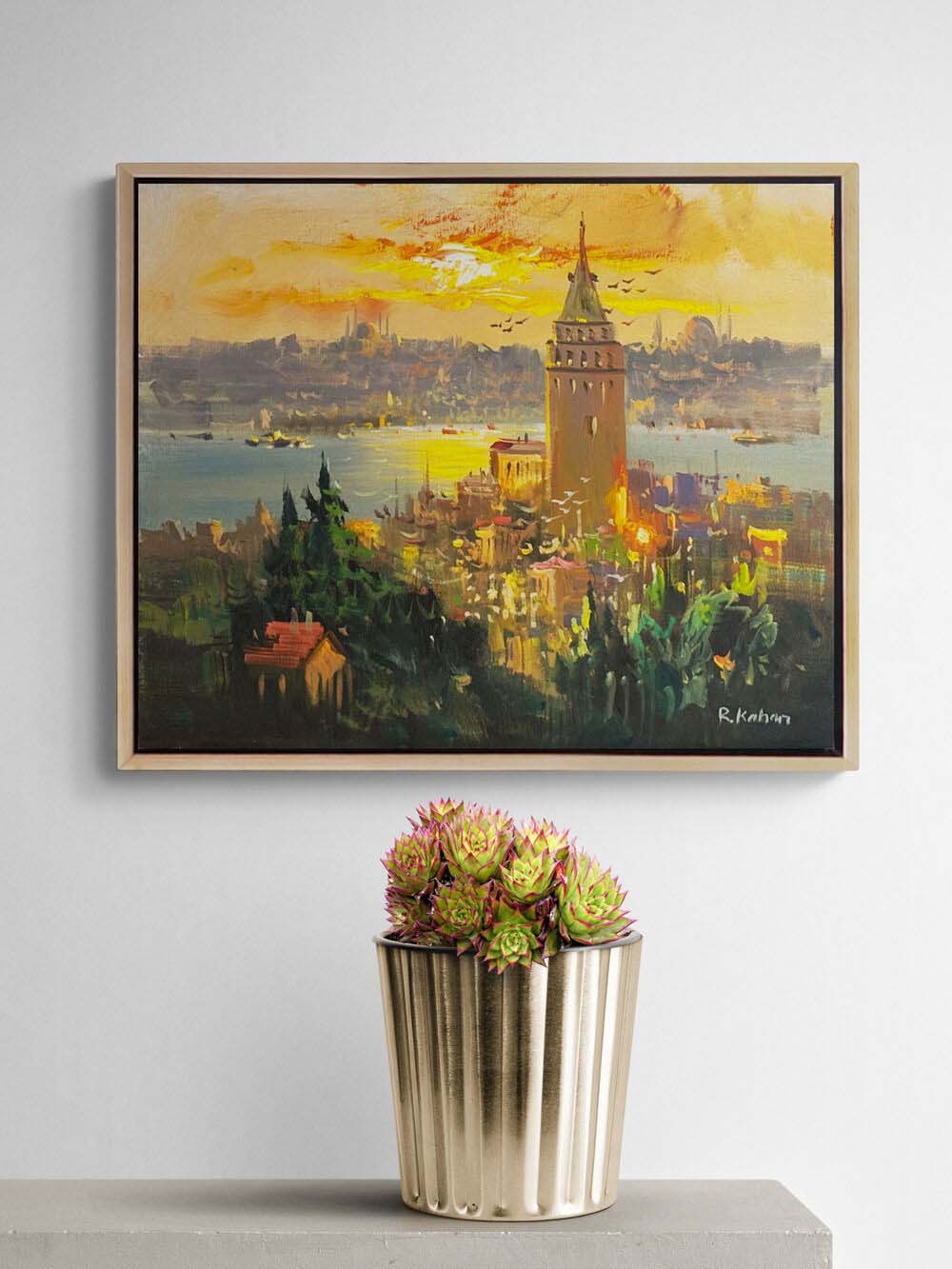 Galata’da Altın Saat Yağlı Boya Tablosu Simurg Sanatevi