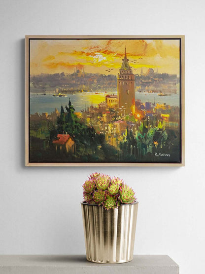Galata’da Altın Saat Yağlı Boya Tablosu Simurg Sanatevi