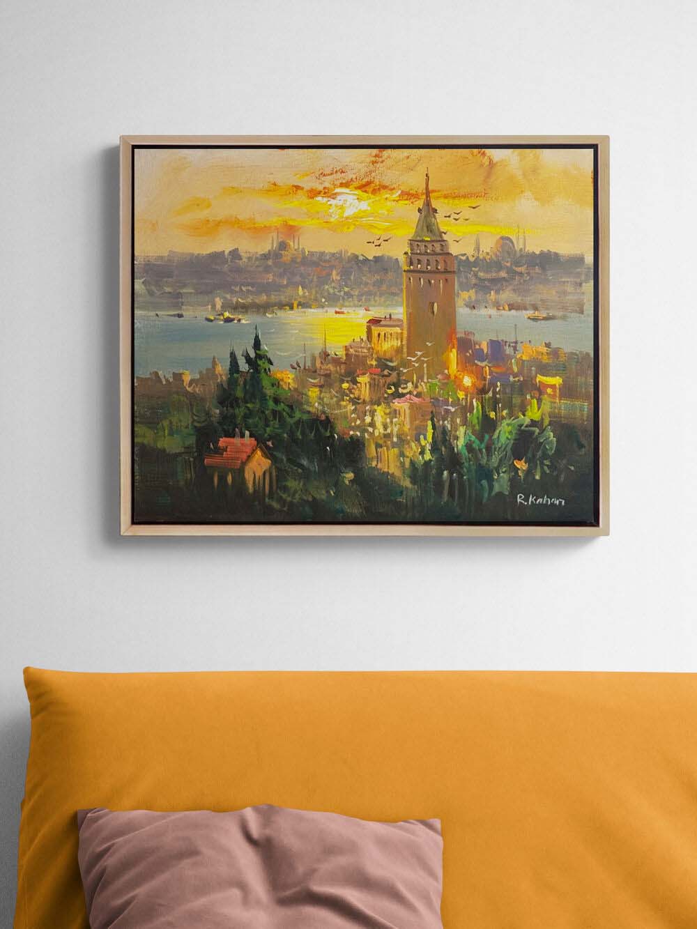 Galata’da Altın Saat Yağlı Boya Tablosu Simurg Sanatevi