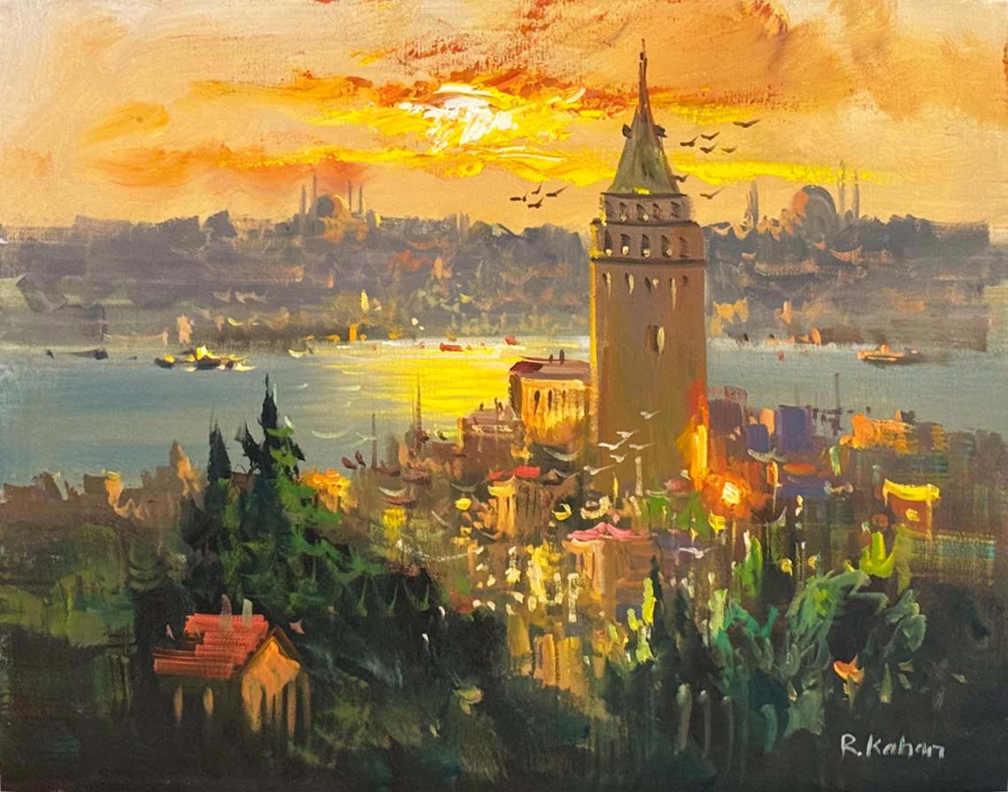 Galata’da Altın Saat Yağlı Boya Tablosu Simurg Sanatevi