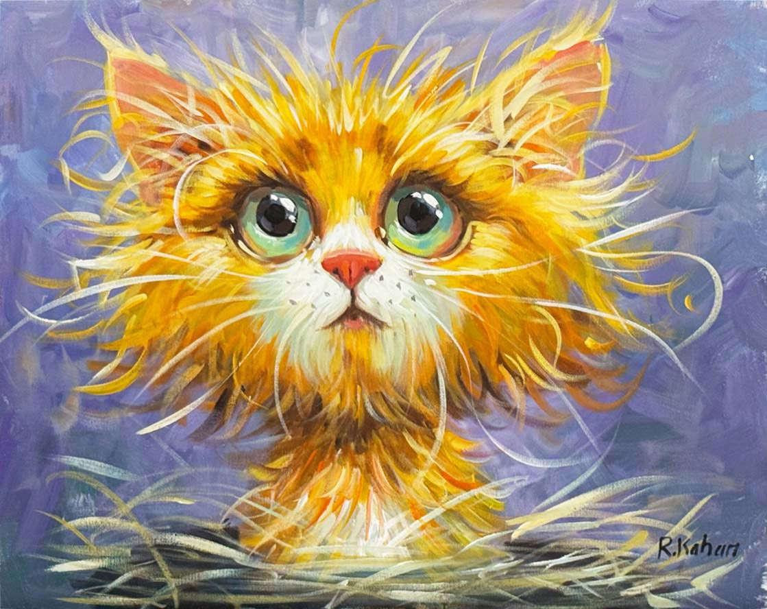 Minik Kedi Yağlı Boya Tablosu Simurg Sanatevi