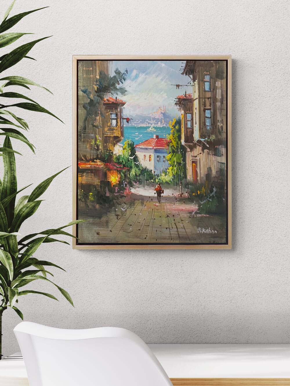 Denize Çıkan Yokuş Yağlı Boya Tablosu Simurg Sanatevi