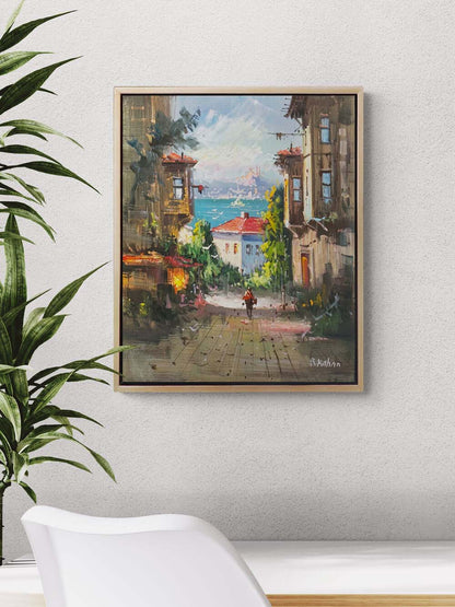 Denize Çıkan Yokuş Yağlı Boya Tablosu Simurg Sanatevi
