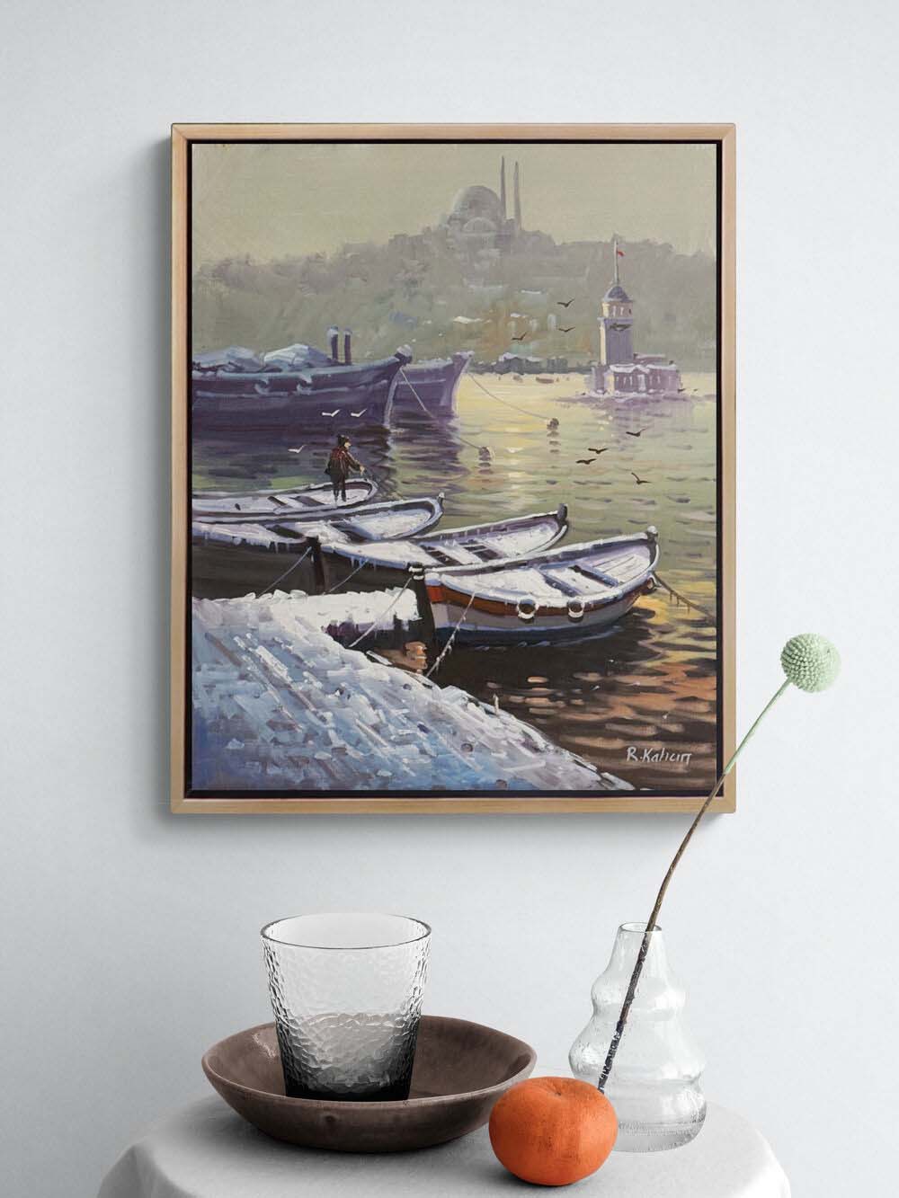 Kış Güneşi Boğazda Yağlı Boya Tablosu Simurg Sanatevi