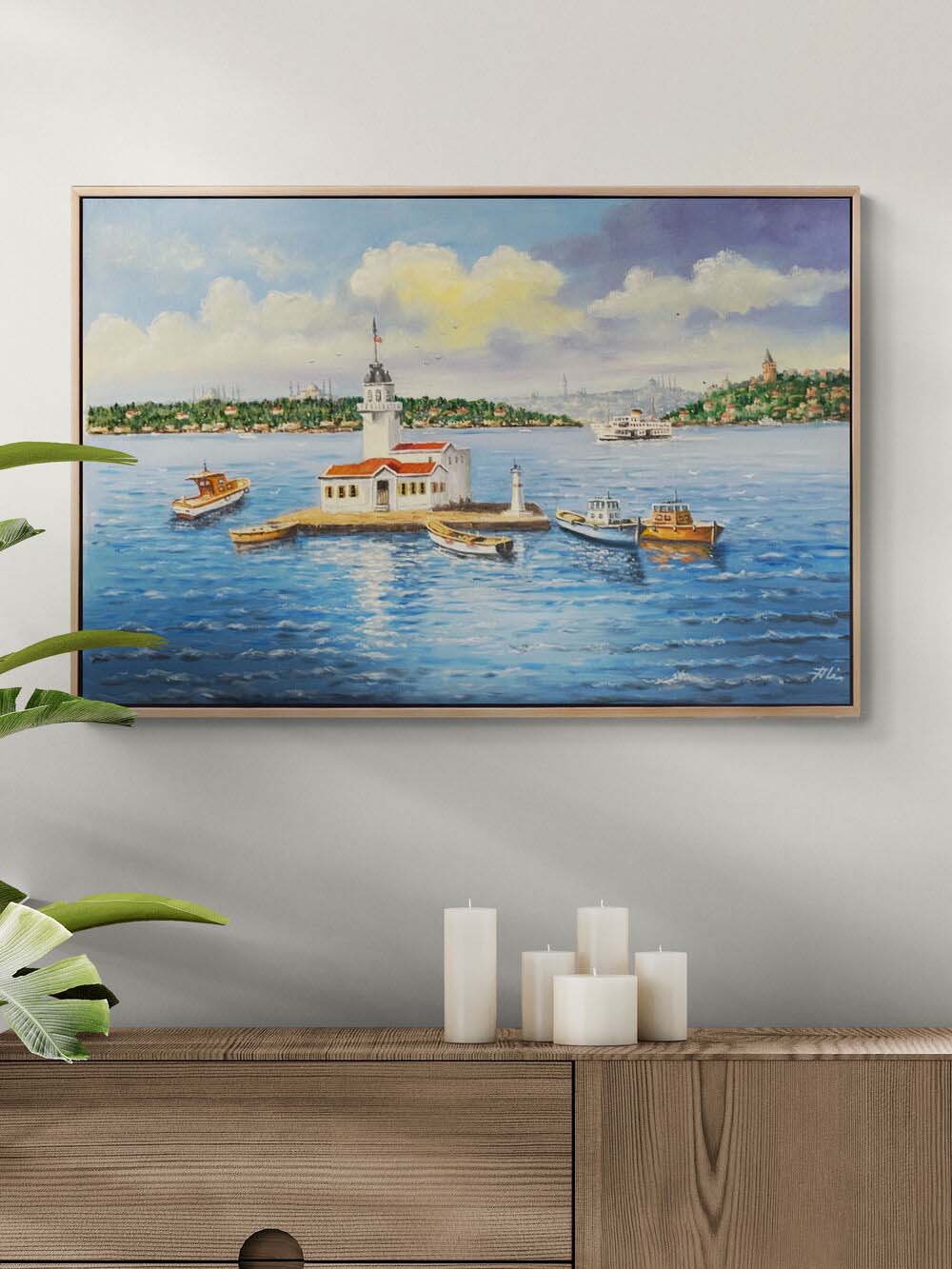 Kız Kulesinin Kıyısında Yağlı Boya Tablosu Simurg Sanatevi