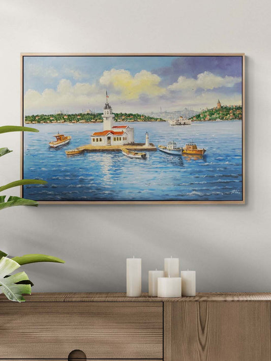 Kız Kulesinin Kıyısında Yağlı Boya Tablosu Simurg Sanatevi