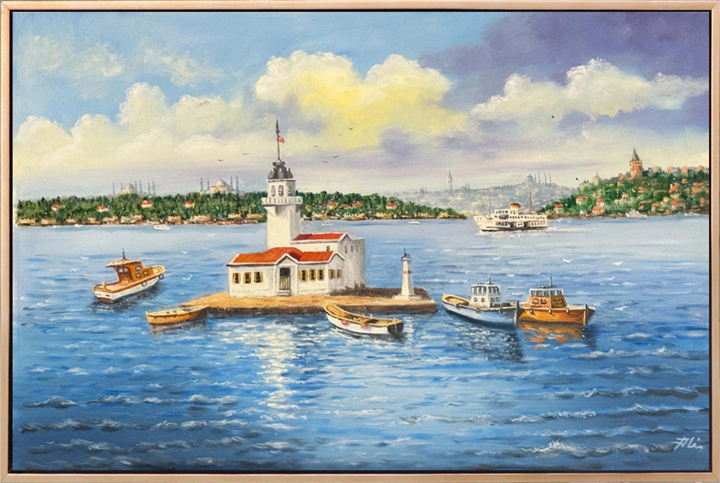 Kız Kulesinin Kıyısında Yağlı Boya Tablosu Simurg Sanatevi