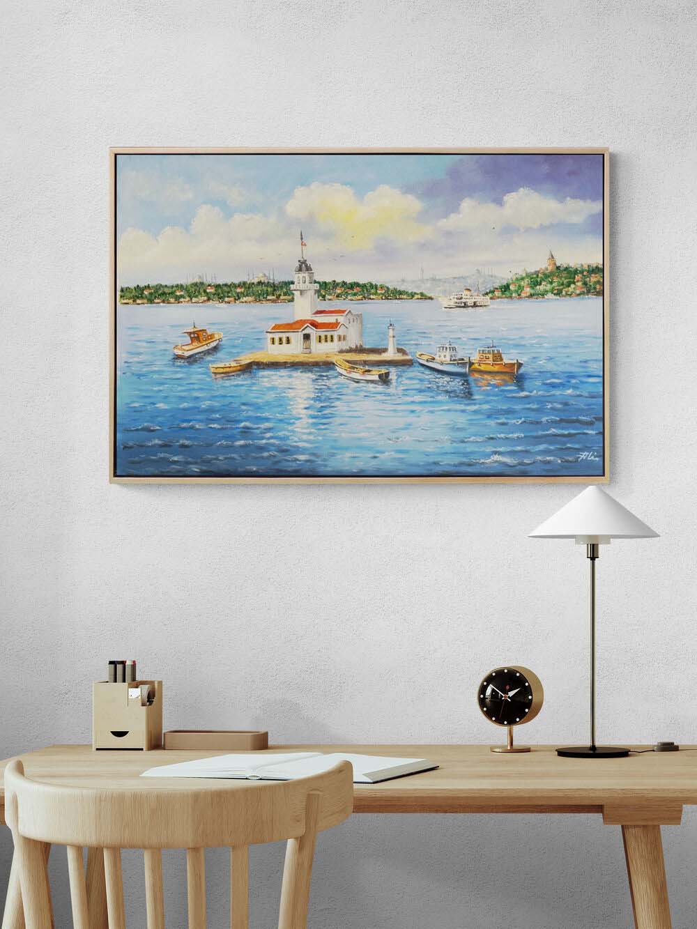 Kız Kulesinin Kıyısında Yağlı Boya Tablosu Simurg Sanatevi