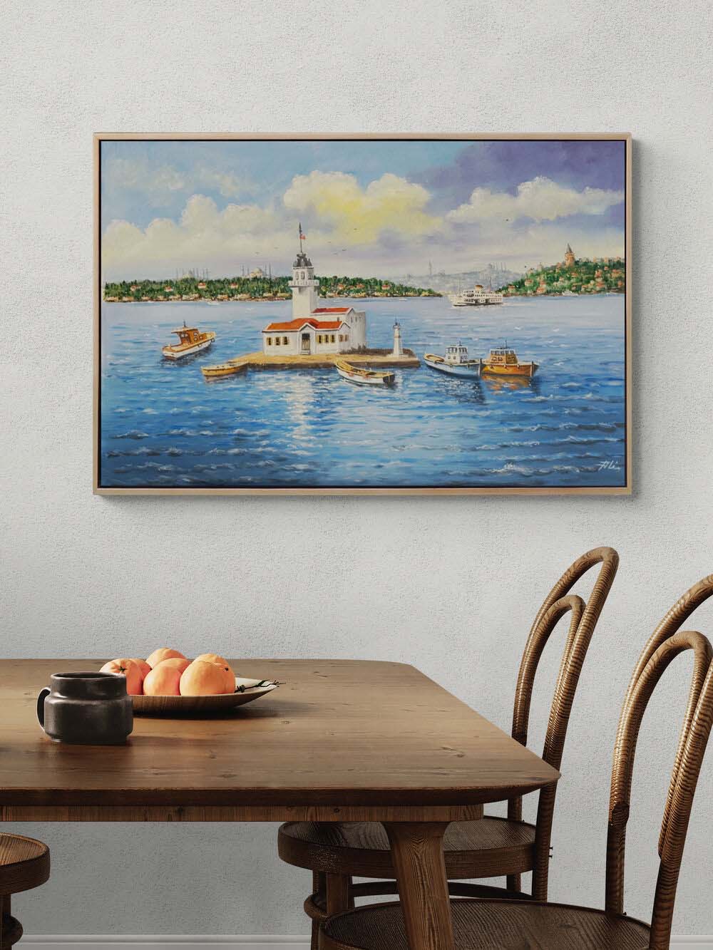 Kız Kulesinin Kıyısında Yağlı Boya Tablosu Simurg Sanatevi