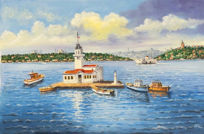 Kız Kulesinin Kıyısında Yağlı Boya Tablosu Simurg Sanatevi