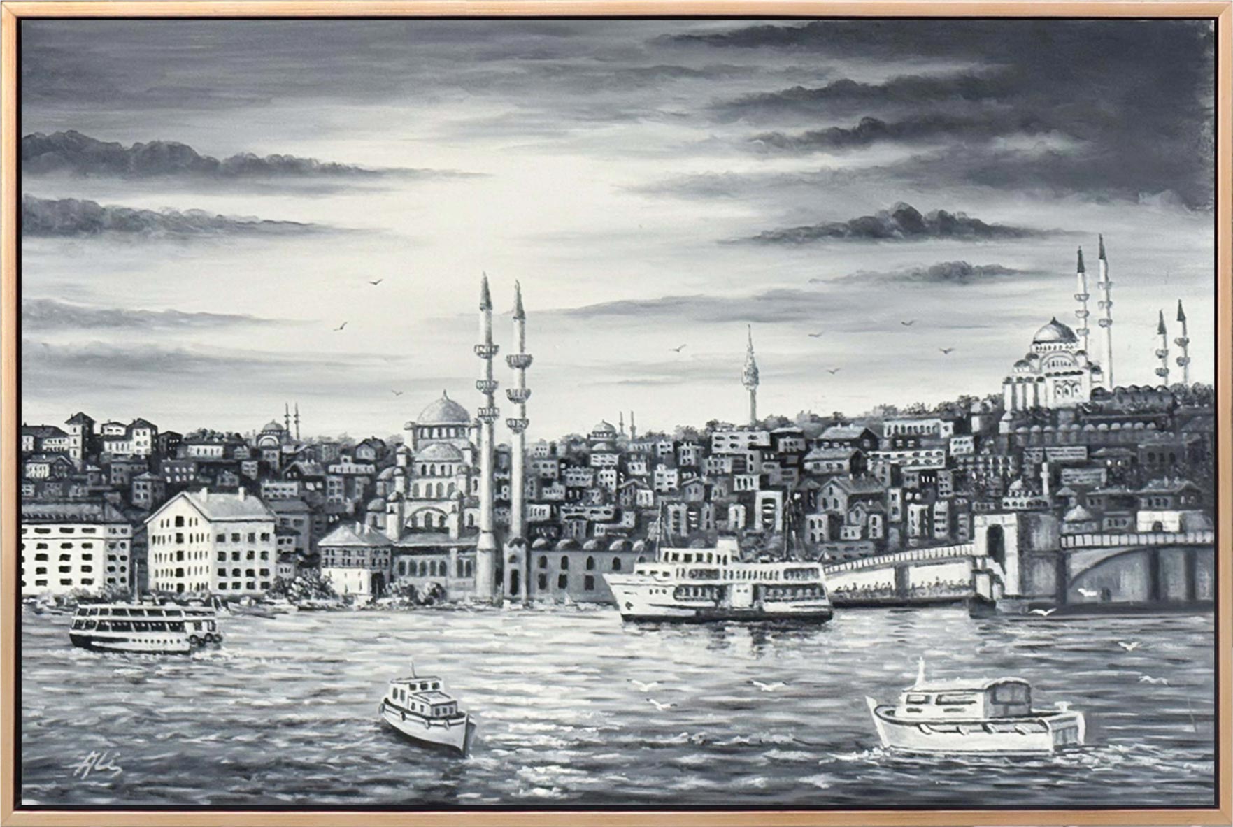 Karaköy'den Boğaz Yağlı Boya Tablosu Simurg Sanatevi