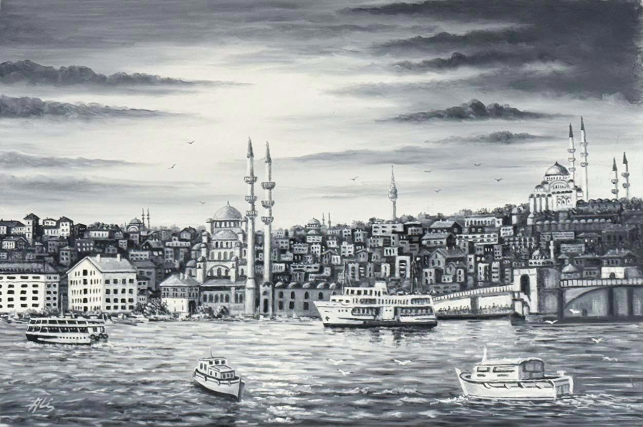 Karaköy'den Boğaz Yağlı Boya Tablosu Simurg Sanatevi