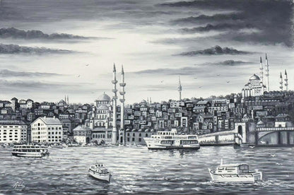 Karaköy'den Boğaz Yağlı Boya Tablosu Simurg Sanatevi