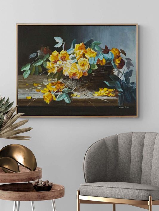 Sepette Sarı Güller Yağlı Boya Tablosu Simurg Sanatevi