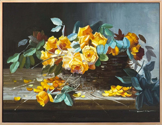 Sepette Sarı Güller Yağlı Boya Tablosu Simurg Sanatevi