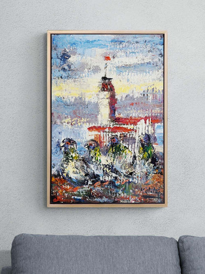 Yağmurlu Kız Kulesi Yağlı Boya Tablosu Simurg Sanatevi