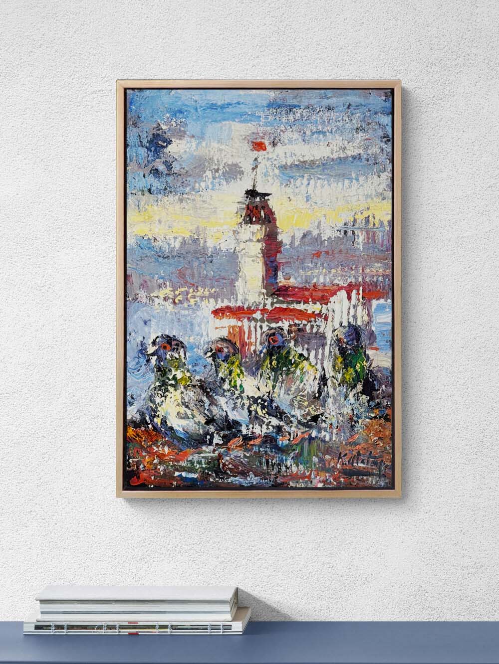 Yağmurlu Kız Kulesi Yağlı Boya Tablosu Simurg Sanatevi