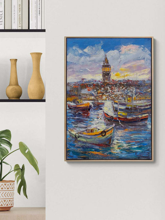 Galata'ya Seyir Yağlı Boya Tablosu Simurg Sanatevi