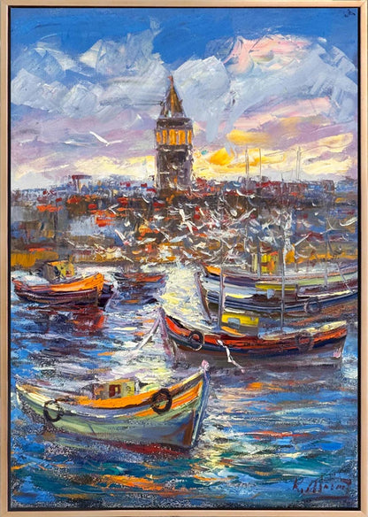 Galata'ya Seyir Yağlı Boya Tablosu Simurg Sanatevi