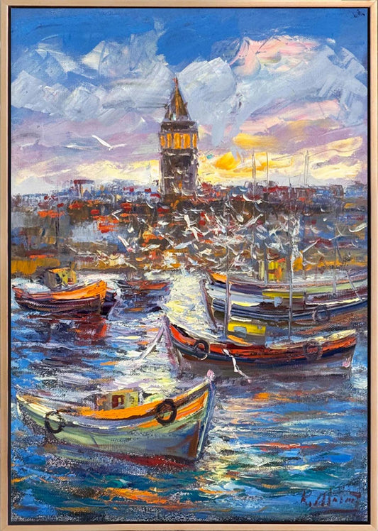 Galata'ya Seyir Yağlı Boya Tablosu Simurg Sanatevi