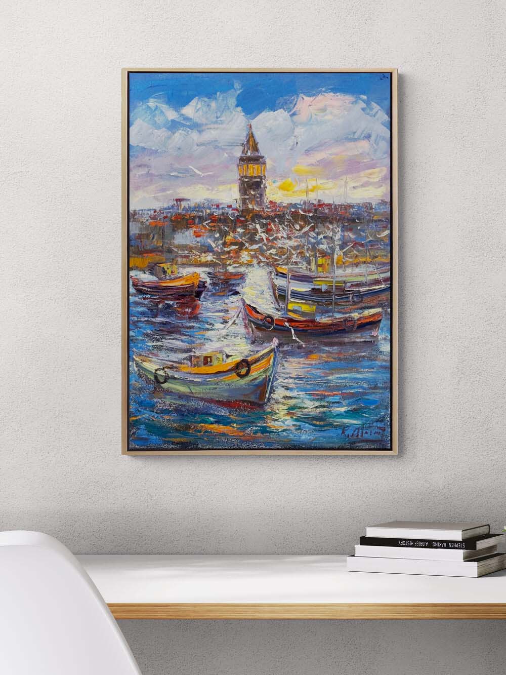 Galata'ya Seyir Yağlı Boya Tablosu Simurg Sanatevi