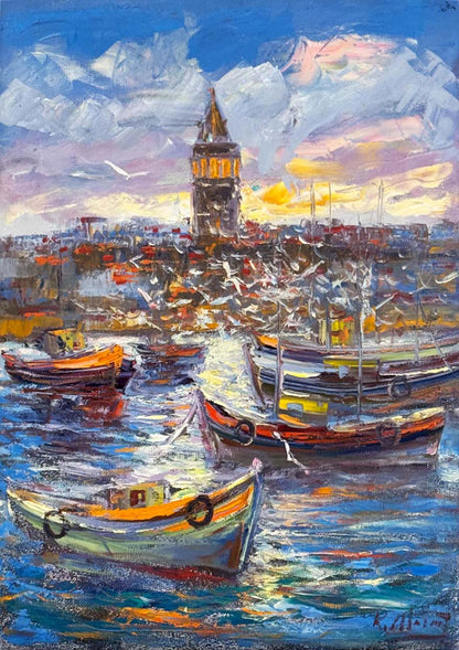 Galata'ya Seyir Yağlı Boya Tablosu Simurg Sanatevi