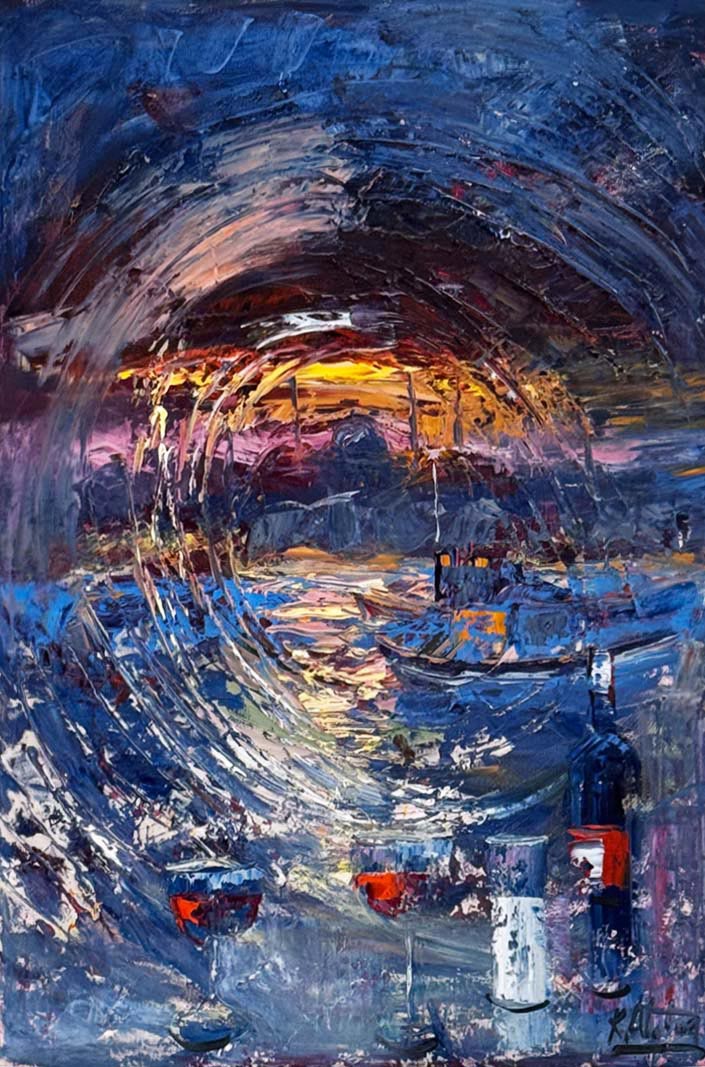 Kadehlerde Kalan Işık Yağlı Boya Tablosu Simurg Sanatevi