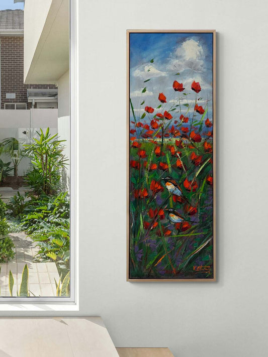 Rüzgarın İçinde Gelincikler Yağlı Boya Tablosu Simurg Sanatevi