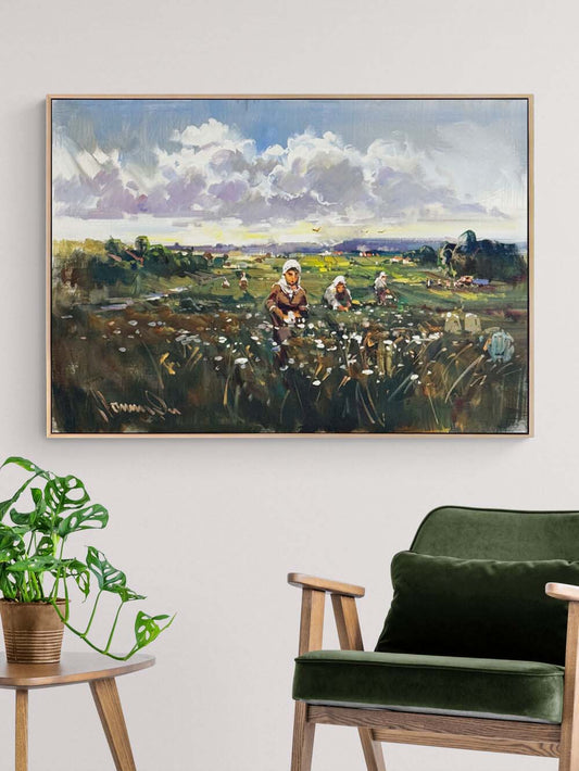 Pamuk Tarlasında Kadınlar Yağlı Boya Tablosu Simurg Sanatevi