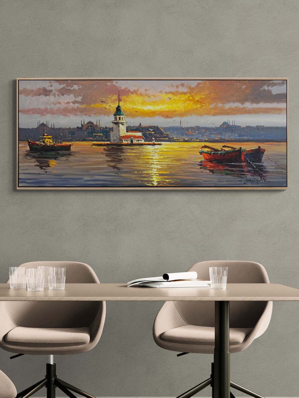 Üsküdar'da Akşam Sefası Yağlı Boya Tablosu Simurg Sanatevi