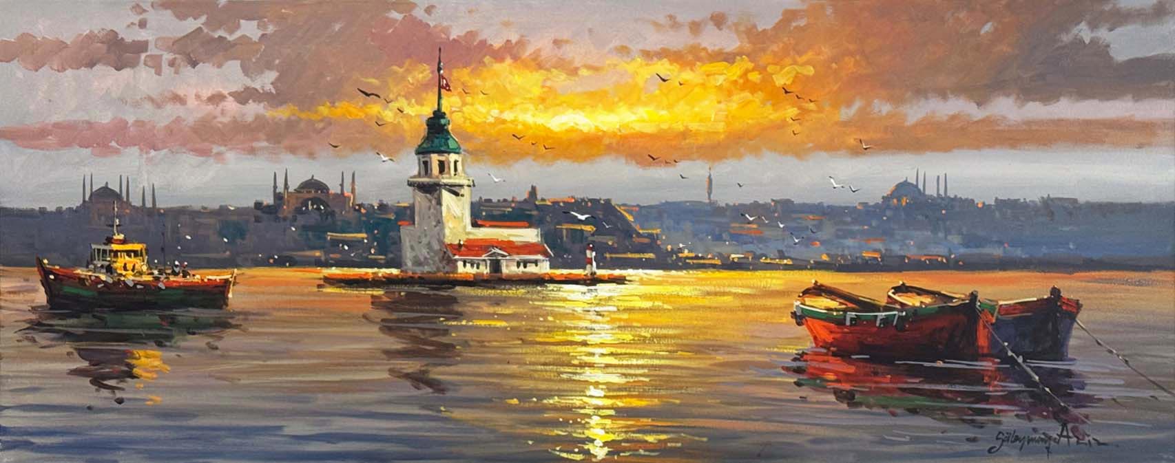 Üsküdar'da Akşam Sefası Yağlı Boya Tablosu Simurg Sanatevi