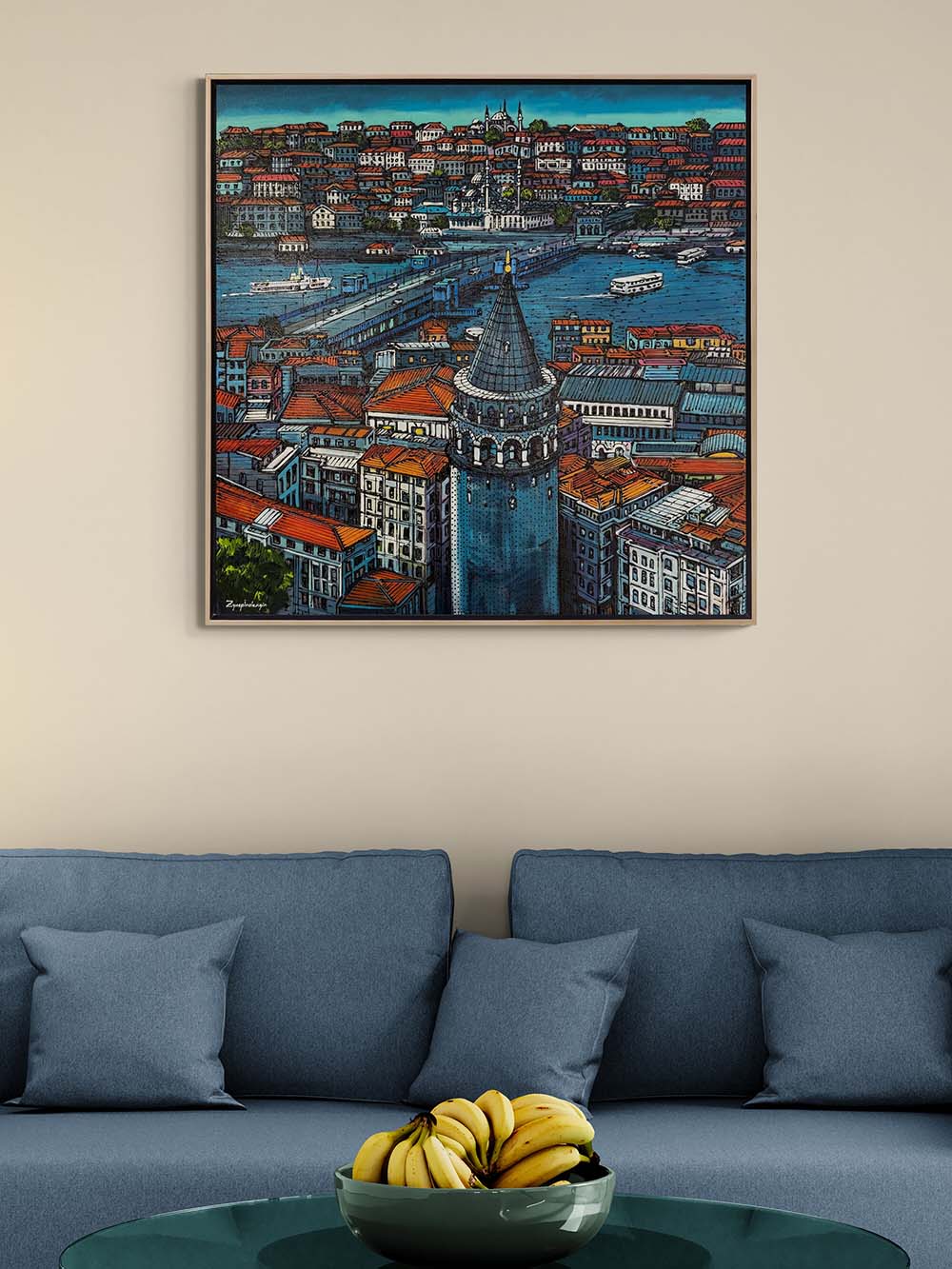Galata'nın Gölgesinde Boğaz Yağlı Boya Tablosu Simurg Sanatevi