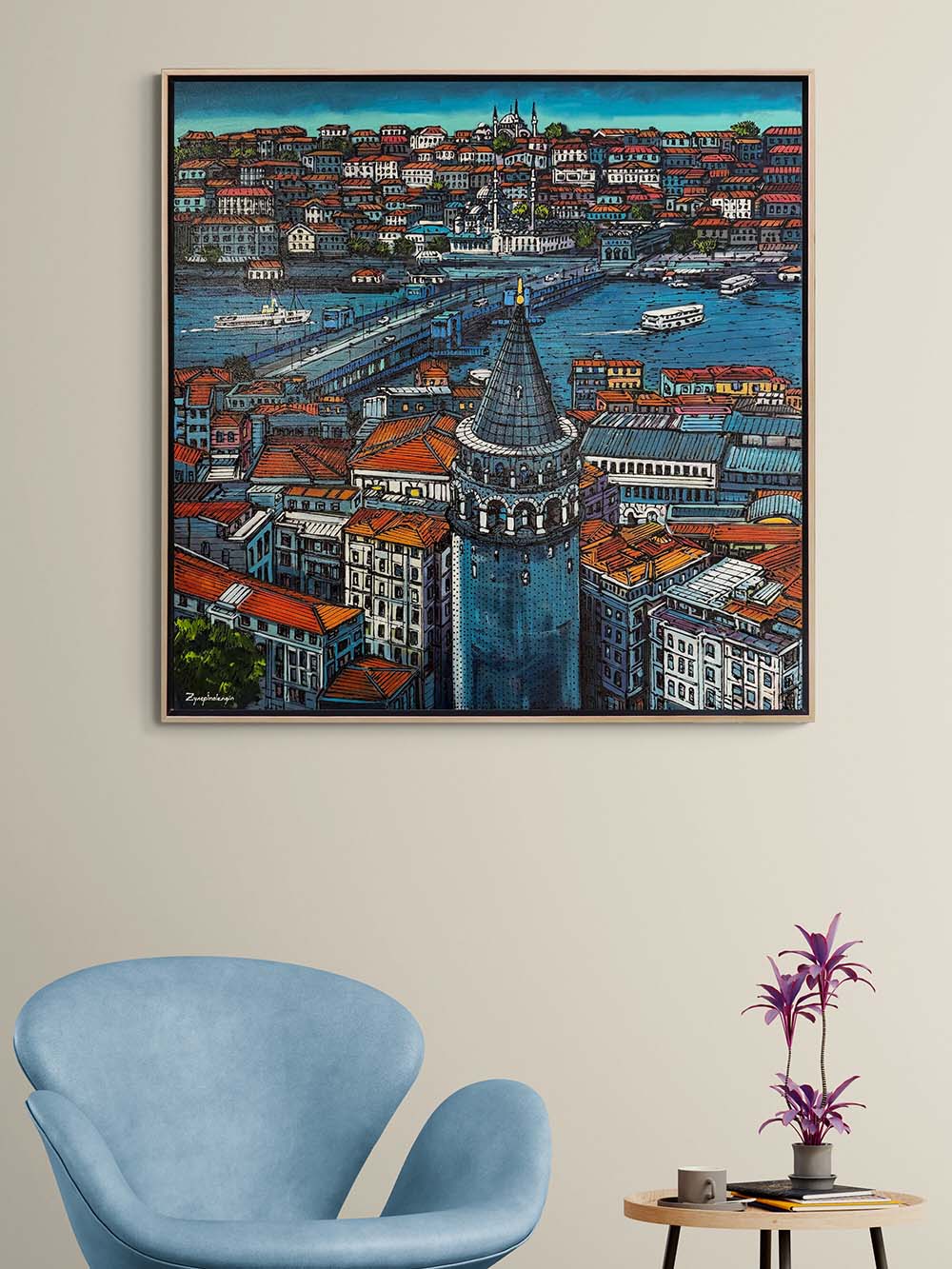Galata'nın Gölgesinde Boğaz Yağlı Boya Tablosu Simurg Sanatevi